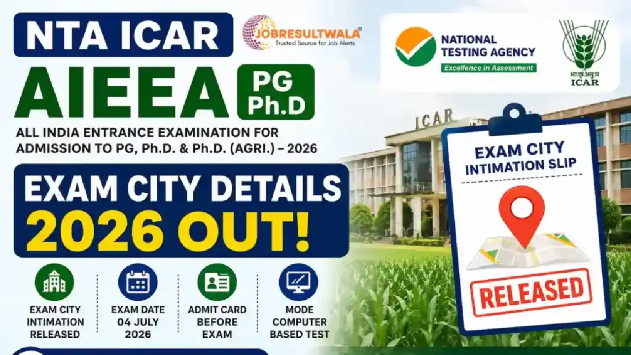 ICAR । NTA । AIEEA । AICE । PG । PhD: नेशनल टेस्टिंग एजेंसी (एनटीए) ने भारतीय कृषि अनुसंधान परिषद (आईसीएआर) के पीजी और पीएचडी के एंट्रेंस एग्जाम हेतु एडमिट कार्ड किया जारी